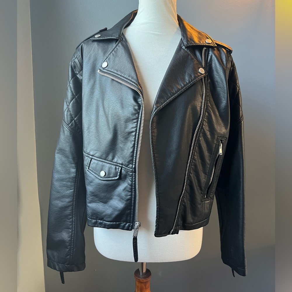 Abercrombie Black VEGAN MOTO Jacket
